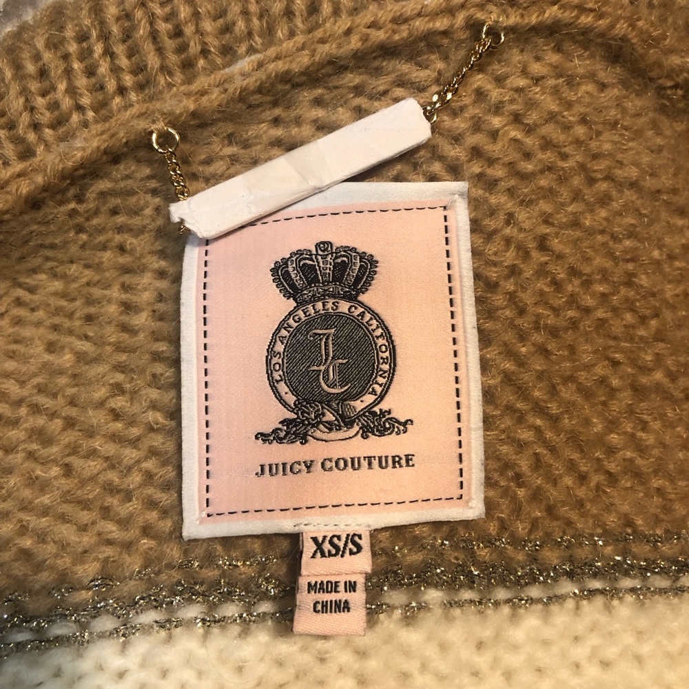 Juicy Couture Palm Trees Long Open Sweater Cardigan Mohair Wool Blend Cream Tan - Picture 5 of 6